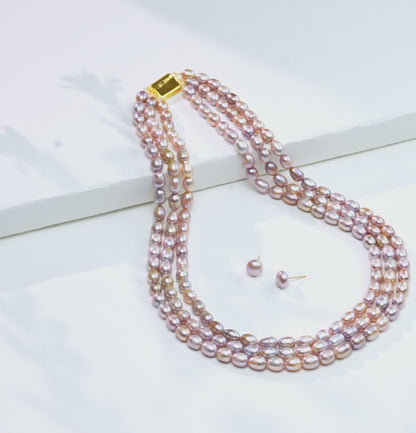 8.0-9.0mm Pink Drop Freshwater Pearl Necklace Set - A Quality