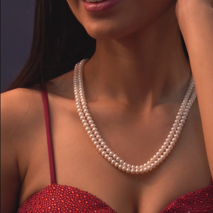 7.0-8.0mm Round White Freshwater Pearl Necklace Set - AA Quality