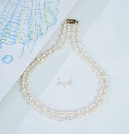 7.0-8.0mm White Fancy Freshwater Pearl Necklace Set - AA Quality