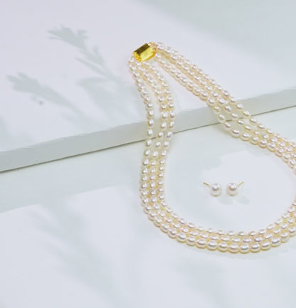 7.0-8.0mm White Drop Freshwater Pearl Necklace Set - A Quality