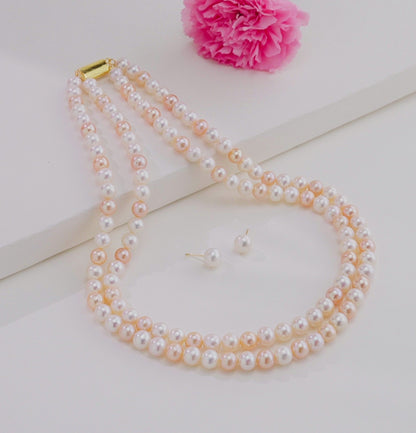 7.0-8.0mm Multicolor Round Freshwater Pearl Necklace Set - AAA Quality