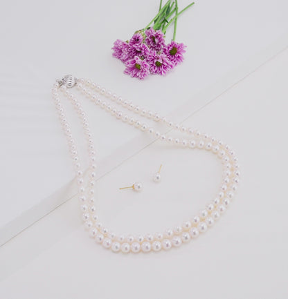 Grading White Round Saltwater Akoya Pearl Necklace Set - AAA Quality