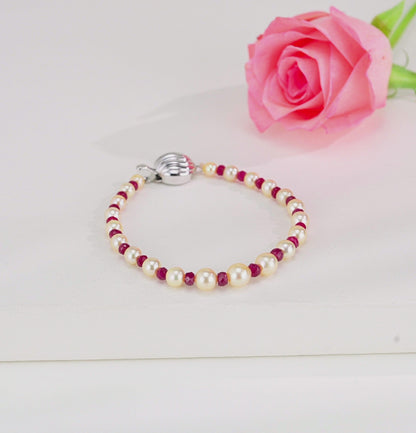5.0-6.0mm Natural Ruby and Golden Akoya Saltwater Pearl Bracelet - AA Quality