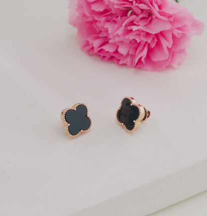Elegance Black 18K Rose Gold Stud Earrings