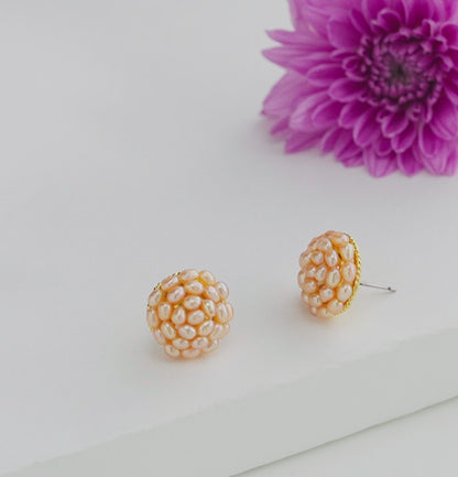 Pink Rice Pearl Stud Earrings