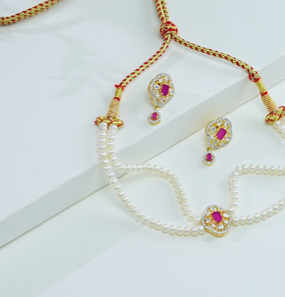 Exotic Red Stone Freshwater  Pearl Choker Set