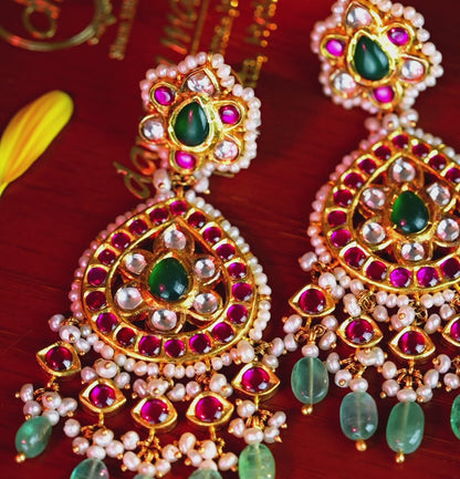 Artisanal Gold Ruby Emerald Earring