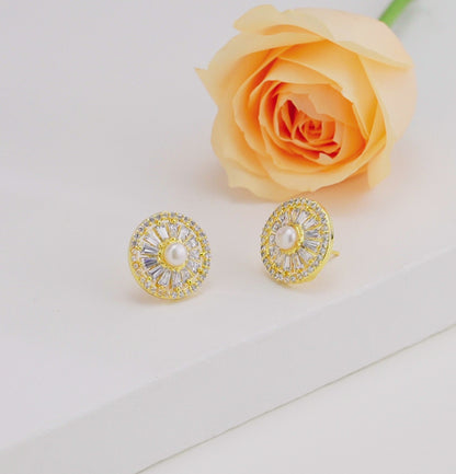 Sleek White Stone Pearl Studs Earrings