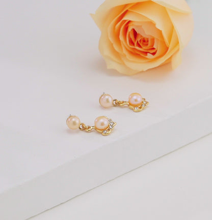 Exquisite Pink Pearl Hanging Studs Earrings