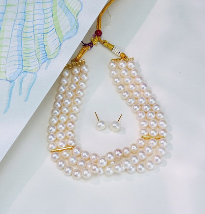 7.0-8.0mm Near Round White Freshwater Pearl Choker Set - AA Quality