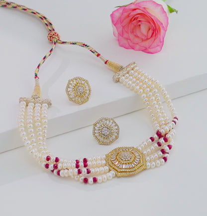 Floral Natural Ruby Freshwater Pearl Choker Set