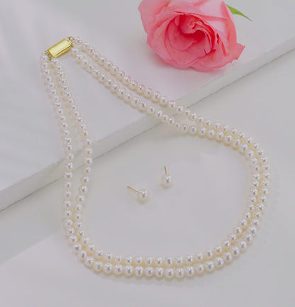 6.0-7.0mm White Near Round Freshwater Pearl Necklace Set - AA Quality
