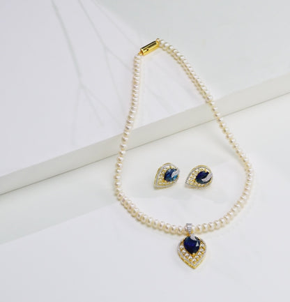 Clustered Blue Stone Freshwater Pearls Necklace Set