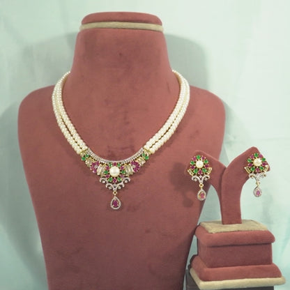 Bold Red Green Multicolor Freshwater Pearls Necklace Set