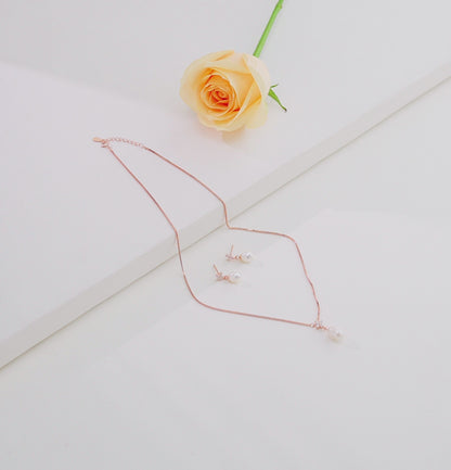 Stylish Rose Gold Silver Freshwater Pearl Necklace Set