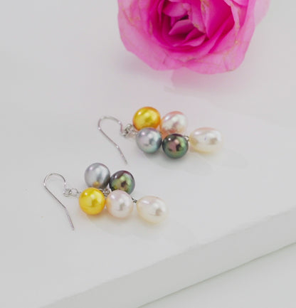 Adorable Drop Multicolor Freshwater Pearl Hanging Earrings