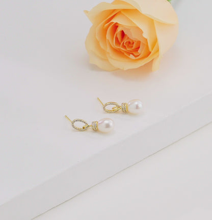 Classic White Drop Pearl Hanging Studs Earrings