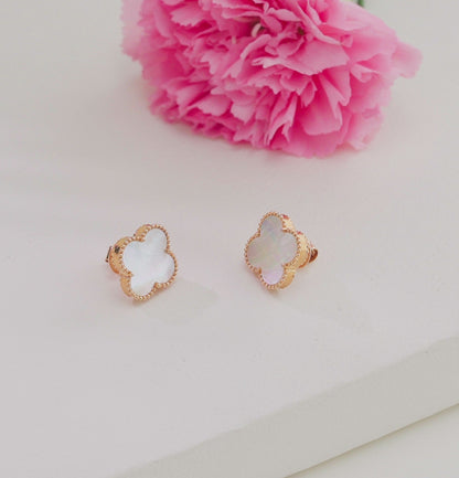 Aurora Shell Clover 18K Rose Gold Pearl Earrings