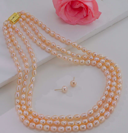 8.0-9.0mm Pink Drop Freshwater Pearl Necklace Set - A Quality
