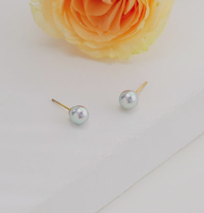 6.0-7.0mm Round Grey Saltwater Pearl Stud Earrings