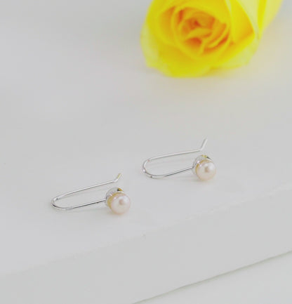 Contemporary Button Shaped Pearl Drop Earrings