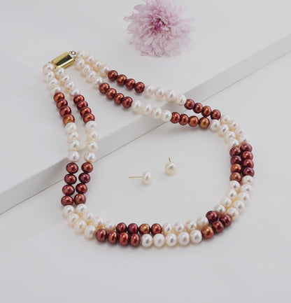 8.0-9.0mm Multicolor Near Round Pearl Necklace Set - A Quality