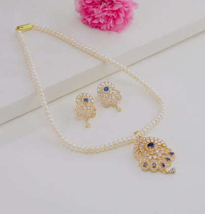 Clustered Blue Stone Freshwater Pearls Necklace Set