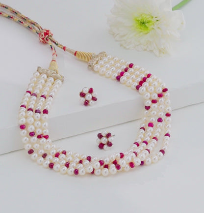Natural Ruby Near Round Freshwater Pearl Choker Set
