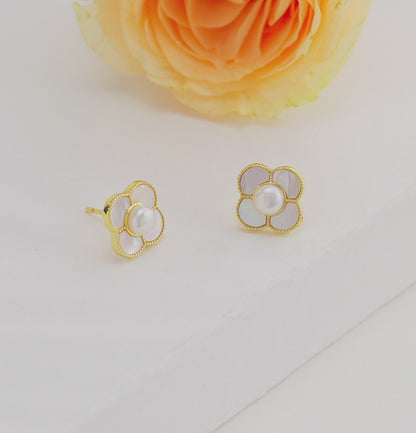 Feminine White Pearl Stud Earrings