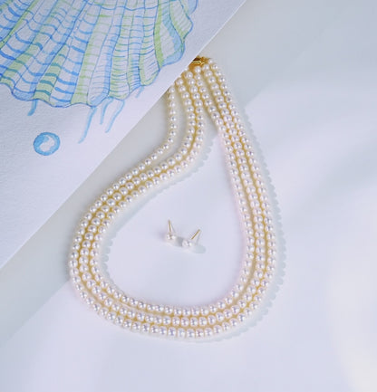 5.0-6.0mm White Button Freshwater Pearl Necklace Set - AA Quality