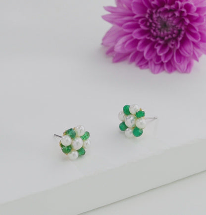 Natural Emerald Near Round Stud Earrings