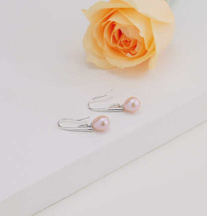Opaque Pink Pearl Hanging Earrings