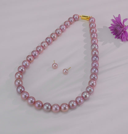 11.0-12.0mm Near Round Lavender Freshwater Pearl Necklace Set - AA Quality