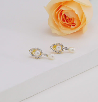 Glitzy Drop Pearl Stud Earring