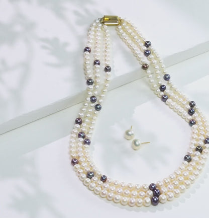 6.0-7.0mm Near Round Multicolor Freshwater Pearl Necklace Set - A Quality