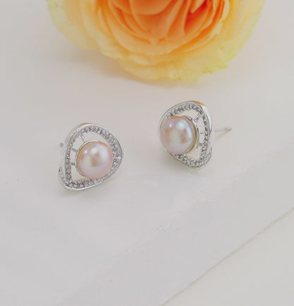 Iridescent Pink Pearl Stud Earrings