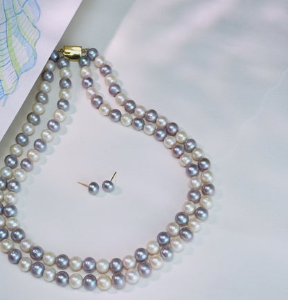 8.0-9.0mm Near Round Multicolor Freshwater Pearl Necklace Set - AA Quality