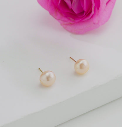 Pink Button Pearl Stud Earrings
