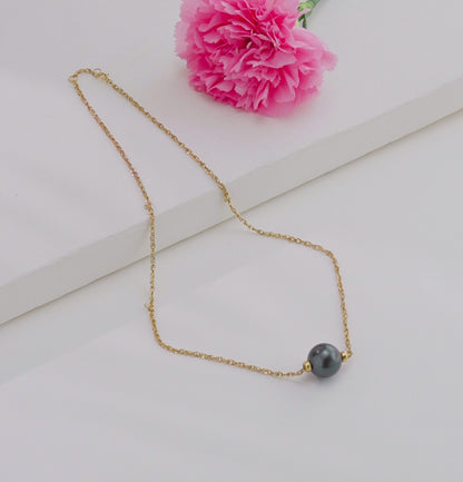 12.0-13.0mm Black Tahitian Saltwater Pearl With 18K Yellow Gold Chain - AAA Quality