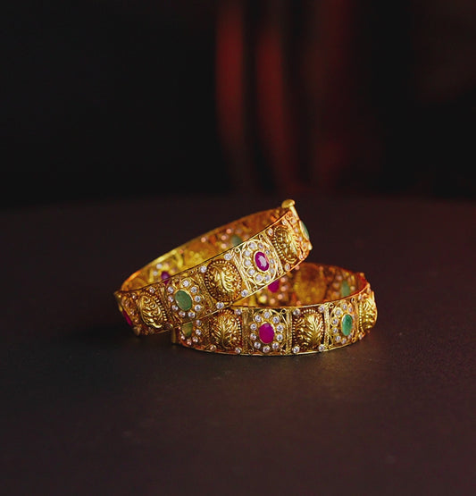Exquisite Emerald Ruby Stone Bangle