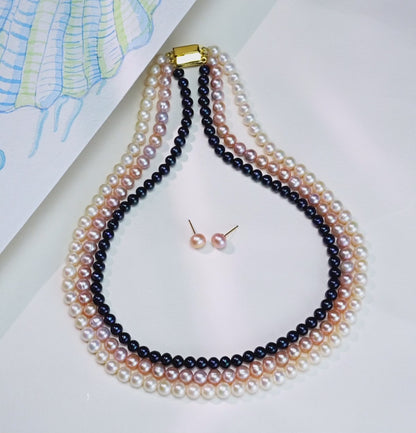 6.0-7.0mm Near Round Tricolor Freshwater Pearl Necklace Set - A Quality