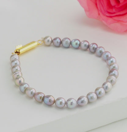 Grey Near Round Freshwater Pearl Bracelet