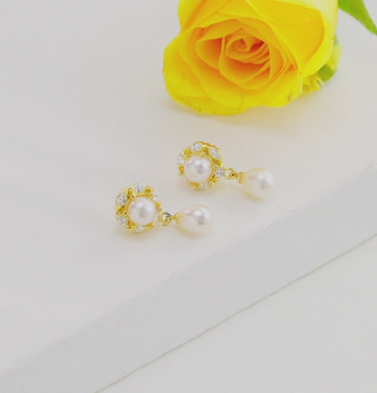 Delicate White Drop Freshwater Pearl Studs Earring