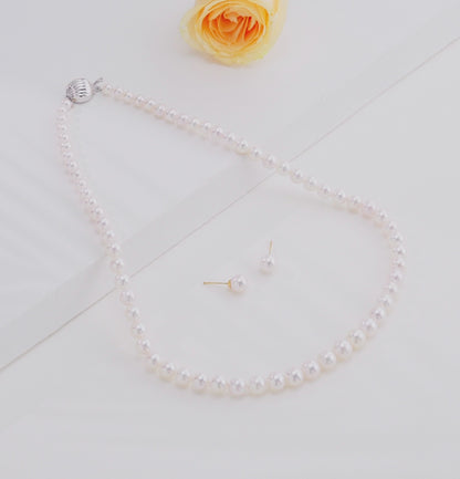 Grading White Round Saltwater Akoya Pearl Necklace Set - AAA Quality