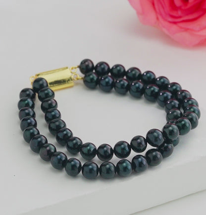 Black Near Round Freshwater Pearl Bracelet