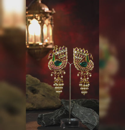 Kundan Gold peacock Jhumka Earrings