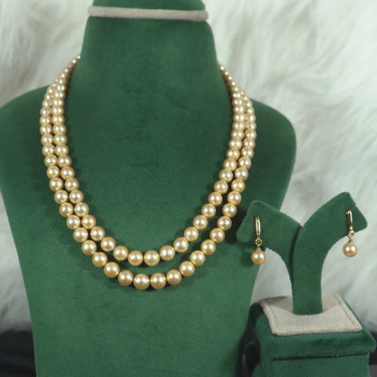 Grading Golden Round  Saltwater Akoya Pearls Necklace Set - AA Quality