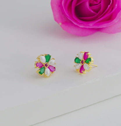 Stunning Red Green Multicolor Pearl Stud Earrings