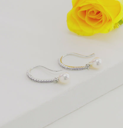 Opaque White Stone Freshwater Pearl Hanging Earrings