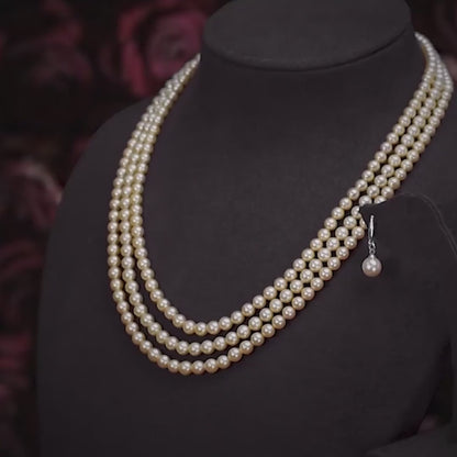 5.0-6.0mm Golden Round Saltwater Akoya Pearls Necklace Set - AA Quality